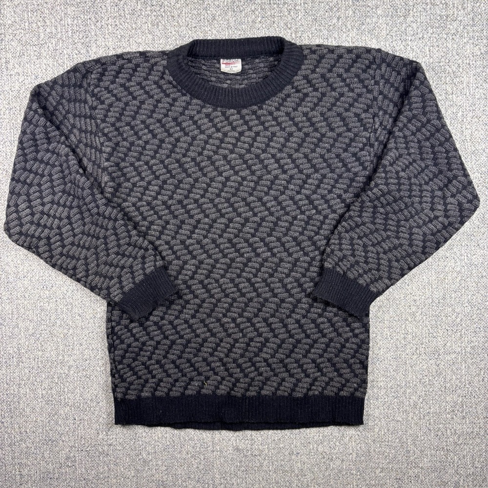 Forum Italy Wool Blend Textured Knit Sweater Mens Large Black Gray 90s